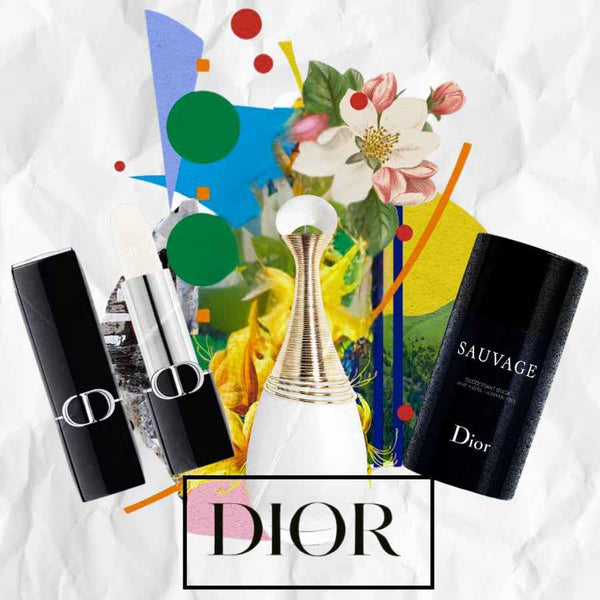 Dior products including lipsticks and a perfume bottle all products collecions