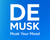 Logo with 'DE MUSK' and tagline 'Musk Your Mood' on a blue background