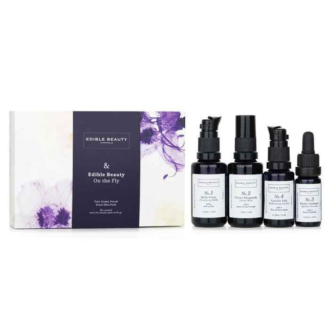 & Edible Beauty On The Fly Travel Mini Kit: Cleansing Milk 15ml+ Toner Mist 30ml+ Ageless Serum 10ml+ Hydrating Lotion 15ml - 4pcs