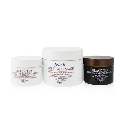 Face Mask Set: 1x Rose Face Mask - 100ml/3.3oz + 1x Black Tea Firming Overnight Mask - 30ml/1oz + 1x Black Tea Instant Perfecting Mask - 30ml/1oz - Fresh