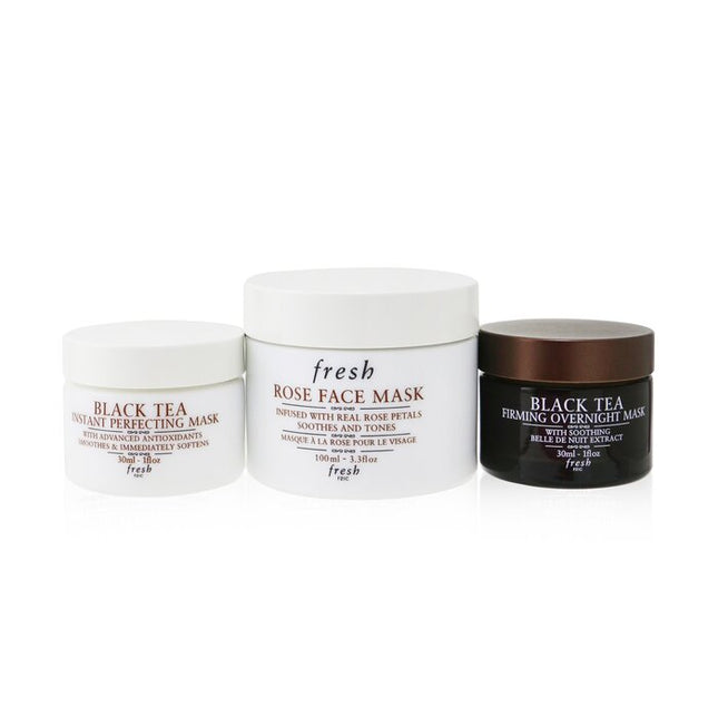 Face Mask Set: 1x Rose Face Mask - 100ml/3.3oz + 1x Black Tea Firming Overnight Mask - 30ml/1oz + 1x Black Tea Instant Perfecting Mask - 30ml/1oz - Fresh