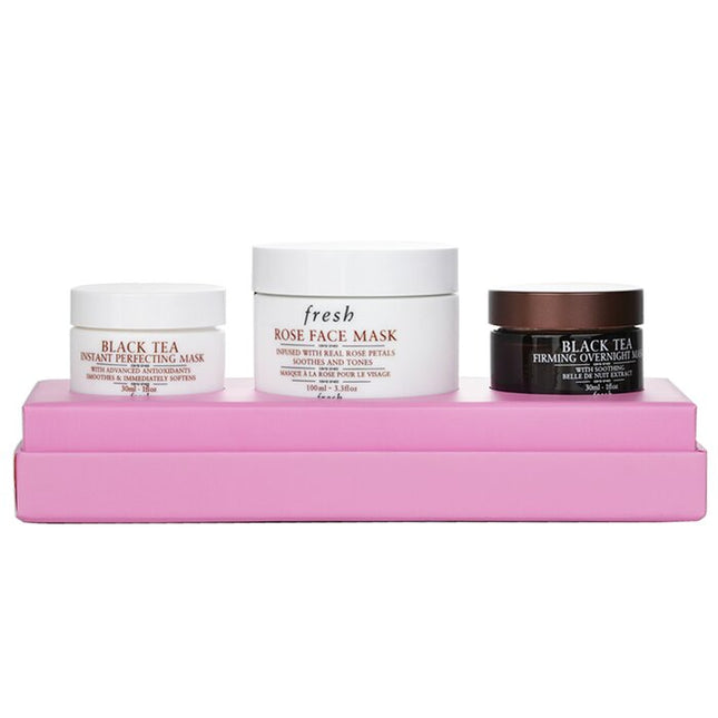 Face Mask Set: 1x Rose Face Mask - 100ml/3.3oz + 1x Black Tea Firming Overnight Mask - 30ml/1oz + 1x Black Tea Instant Perfecting Mask - 30ml/1oz - Fresh