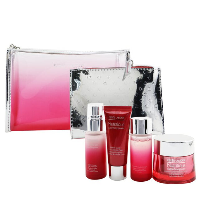Nutritious Super-pomegranate Reveal A Rosy Radiance Set: Moisture Creme+ Milky Lotion Light+ Lotion+ Cleansing Foam ... - 4pcs+2bags Estee Lauder