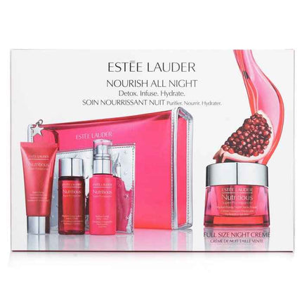 Nutritious Super-pomegranate Nourish All Night Set: Night Creme+ Milky Lotion+ Lotion Intense Moist+ Cleansing Form... - 4pcs+2bags Estee Lauder