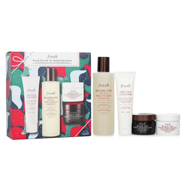 Black Tea Set: Soy Face Cleanser+kombucha F.t. Essence+instant Perfecting Mask+firming Overnight Mask - 4pcs Fresh