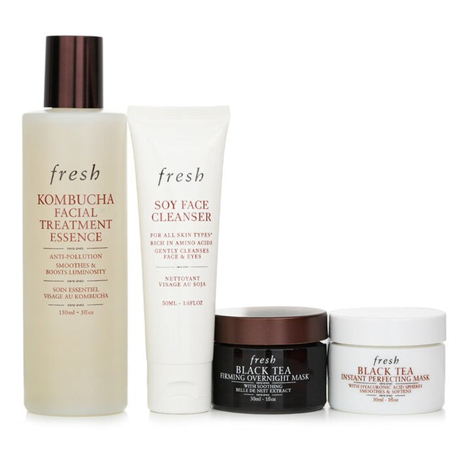 Black Tea Set: Soy Face Cleanser+kombucha F.t. Essence+instant Perfecting Mask+firming Overnight Mask - 4pcs Fresh