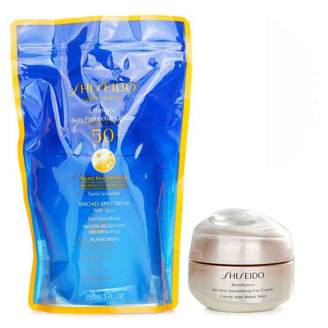 Shiseido Ultimate Sun Protector Lotion Spf 50+ Sunscreen (for Face And Body) + Benefiance Wrinkle Smoothing Eye Cream - 2pcs