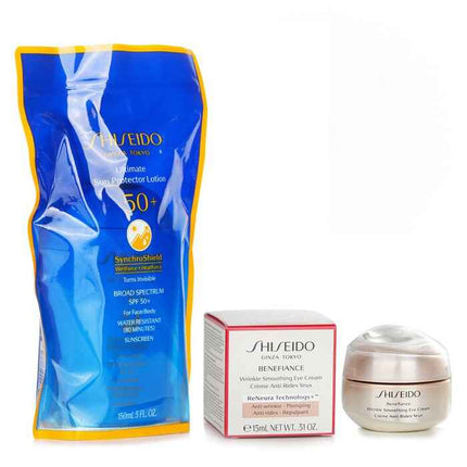 Shiseido Ultimate Sun Protector Lotion Spf 50+ Sunscreen (for Face And Body) + Benefiance Wrinkle Smoothing Eye Cream - 2pcs
