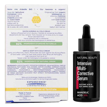 Mustela Gentle Soap With Cold Cream 100g X Natural Beauty Intensive Multi-corrective Serum - Mandelic Acid 18% (exp Date: 12/2025) 35ml - 2pcs