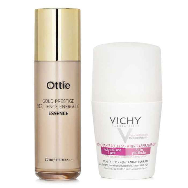 Vichy Beauty Deo Anti-perspirant 48hr Roll-on (for Sensitive Skin) 50ml X Ottie Gold Prestige Resilience Energetic Essence 50ml - 2pcs